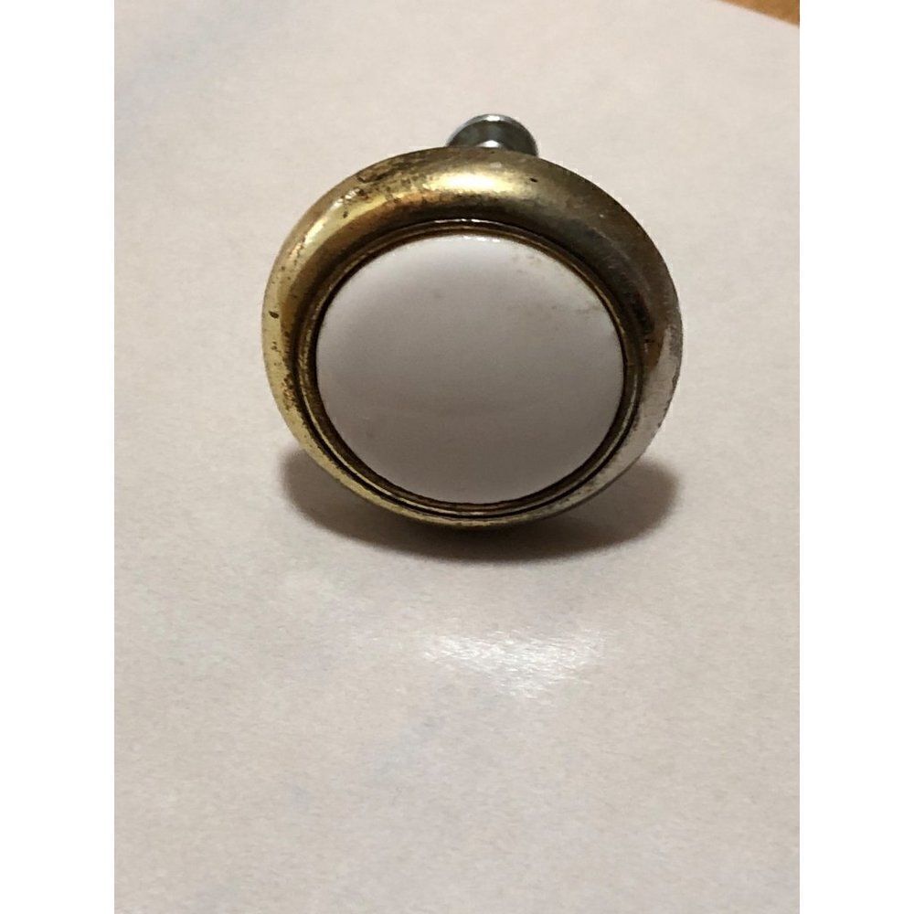 Cabinet Knob Antique Brass Almond Porcelain Center - Picture 2 of 3